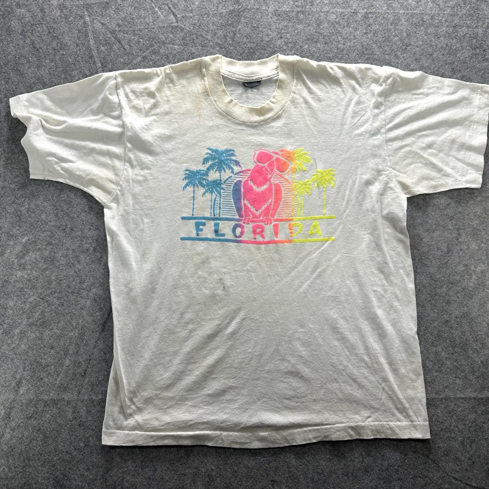 Vintage VINTAGE Florida Shirt Mens XL White Neon Dog Palm Trees Graphic Souvenir Beach T-Shirt Crew Neck Graphic Print 65% Cotton 35% Polyester Size US XL / EU 56 / 4 - 2 Thumbnail