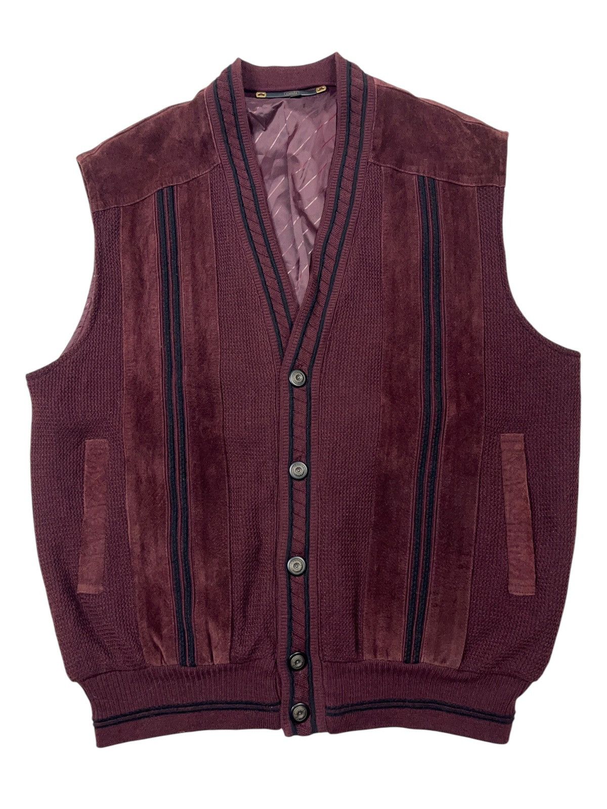 Vintage Vintage Heavy Knit Wool/Suede Vest Cardigan 90s Size US L / EU 52-54 / 3 - 1 Thumbnail
