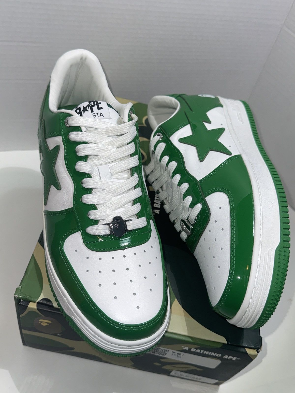 Bape BAPE Green/White Patent Leather Bapesta DS US12 Size US 12 / EU 45 - 1 Thumbnail