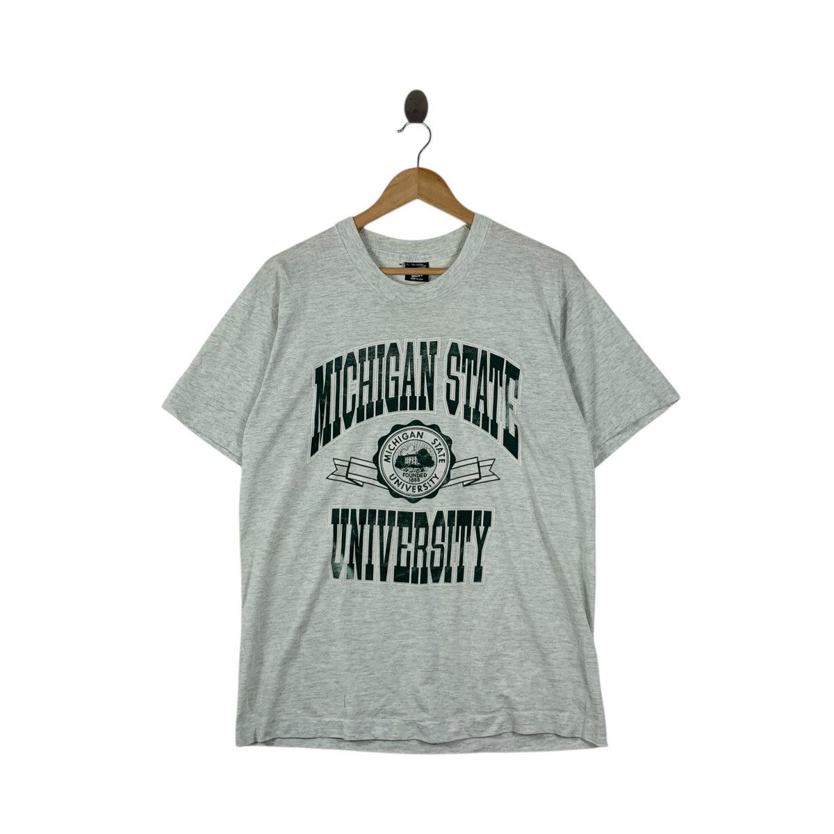 Vintage Vintage 80’ MICHIGAN STATE UNIVERSITY Crest Logo Tee Shirt Size L / US 10 / IT 46 - 1 Thumbnail