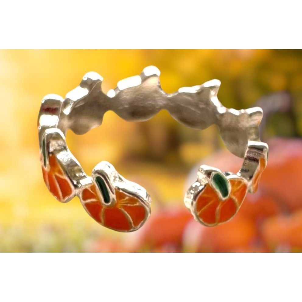 Handmade Pumpkin Ring New Orange Silver Adjustable Thanksgiving Autum Size ONE SIZE - 10 Thumbnail