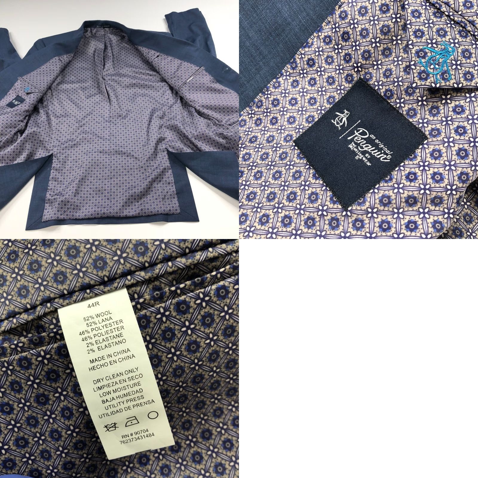 Vintage Penguin By Munsingwear Blazer Wool Blend 44R Blue Notch Lapel Double-Vented Regular Single-Breasted 2-Button Mens Jacket Coat Suit Blazer Vintage No Size 44R - 9 Thumbnail