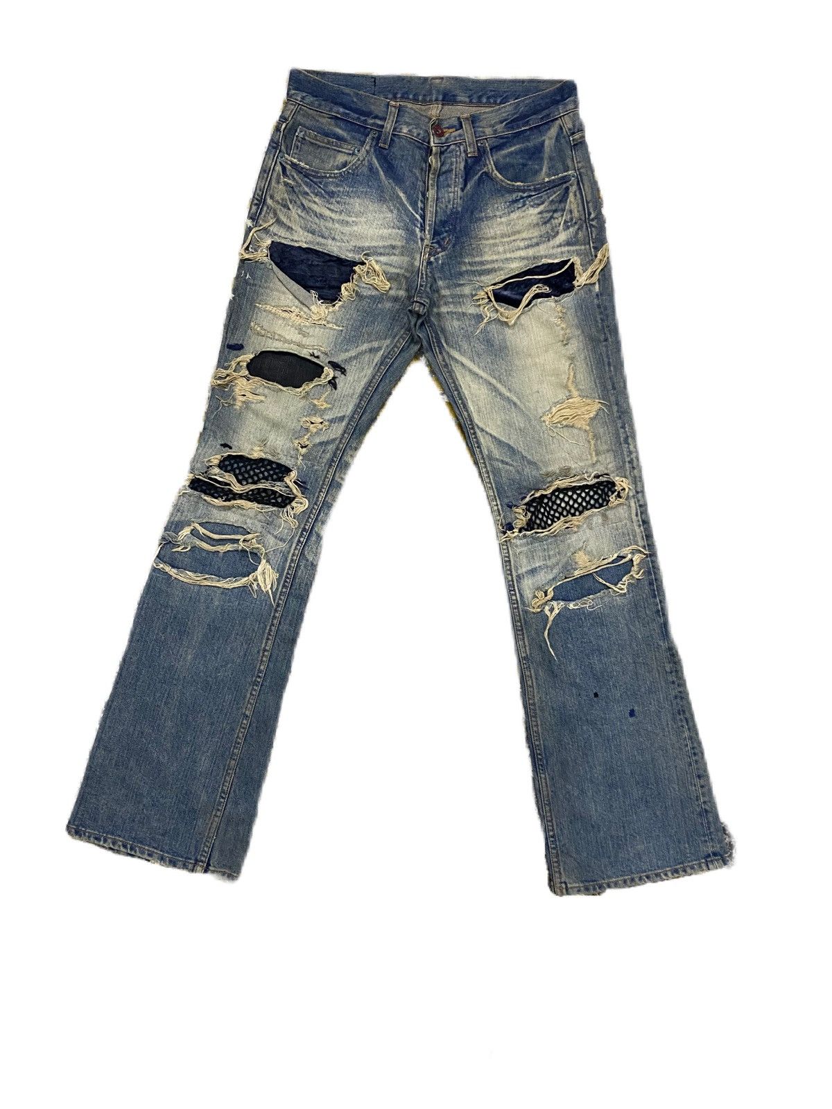 Japanese Brand FLARE Japan Brand Patchwork Tetei Ripped Design Size US 29 - 1 Thumbnail