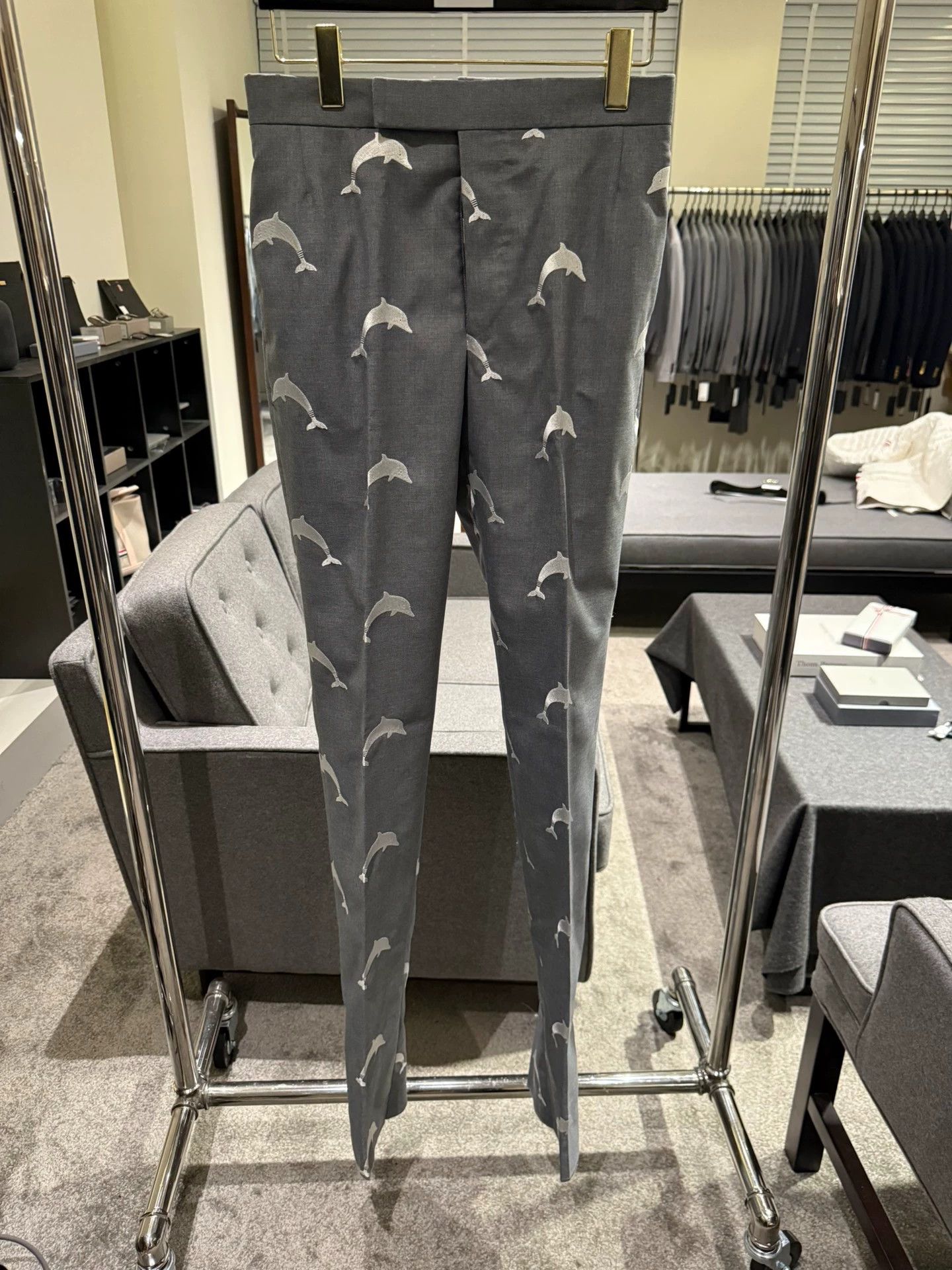Thom Browne Thom Browne Mid-Gray Dolphin Embroidered Size 0 Pants Size US 28 / EU 44 - 1 Thumbnail