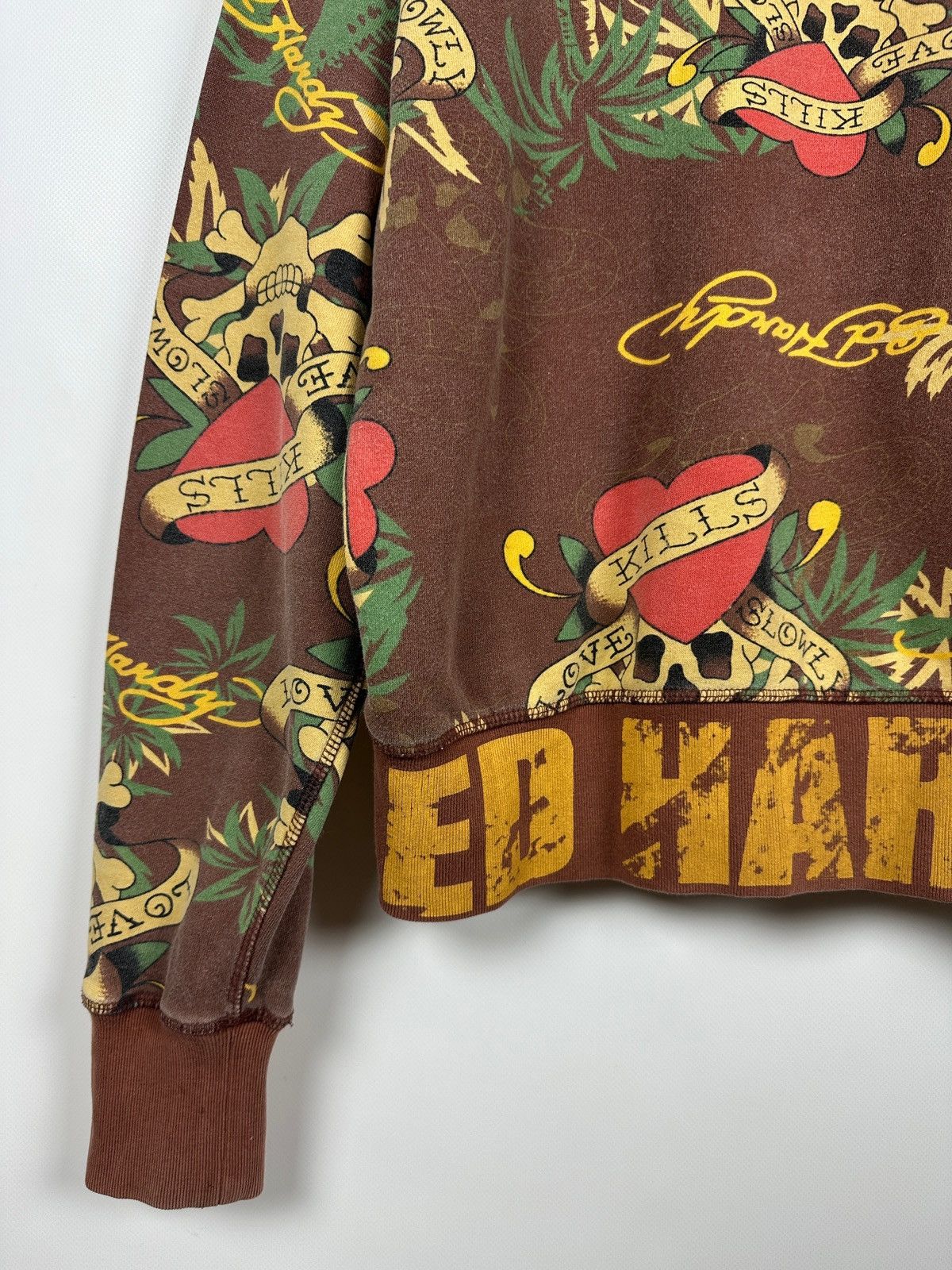Ed Hardy Vintage Ed Hardy Skull Heart Tattoo AOP Brown Zip Up Hoodie Size US XL / EU 56 / 4 - 17 Thumbnail