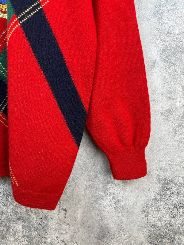 Pringle Of Scotland Pringle of Scotland Argyle Golf Crest Red Wool Knit Sweater Size US XL / EU 56 / 4 - 8 Thumbnail