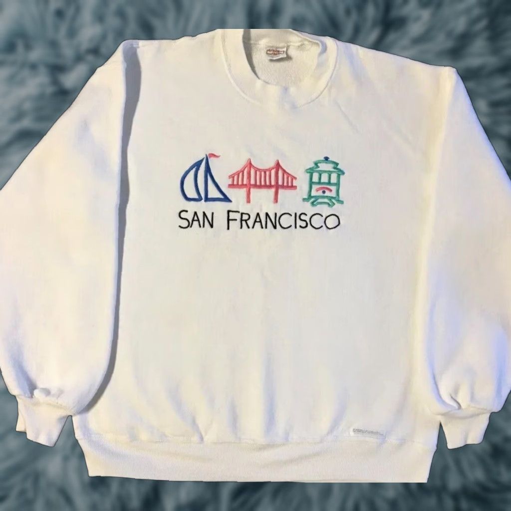 Vintage VINTAGE San Francisco Hoodie Mens Small White 90s 80s Surf Skate Grunge Art Beach USA California Size US S / EU 44-46 / 1 - 1 Thumbnail