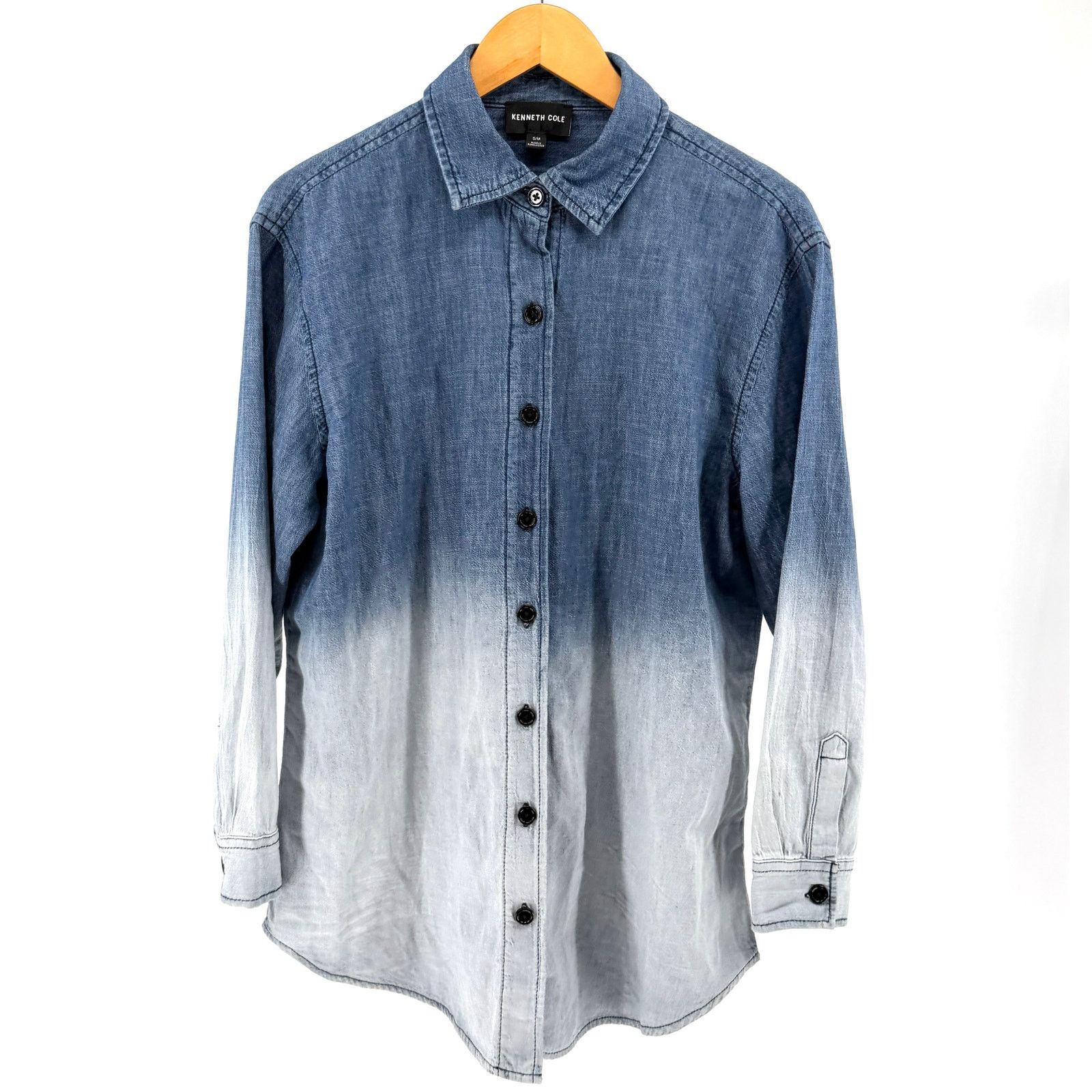 Kenneth Cole Indigo White 100% Cotton Ombre Denim Button Down Shirt Size US S / EU 44-46 / 1 - 1 Thumbnail