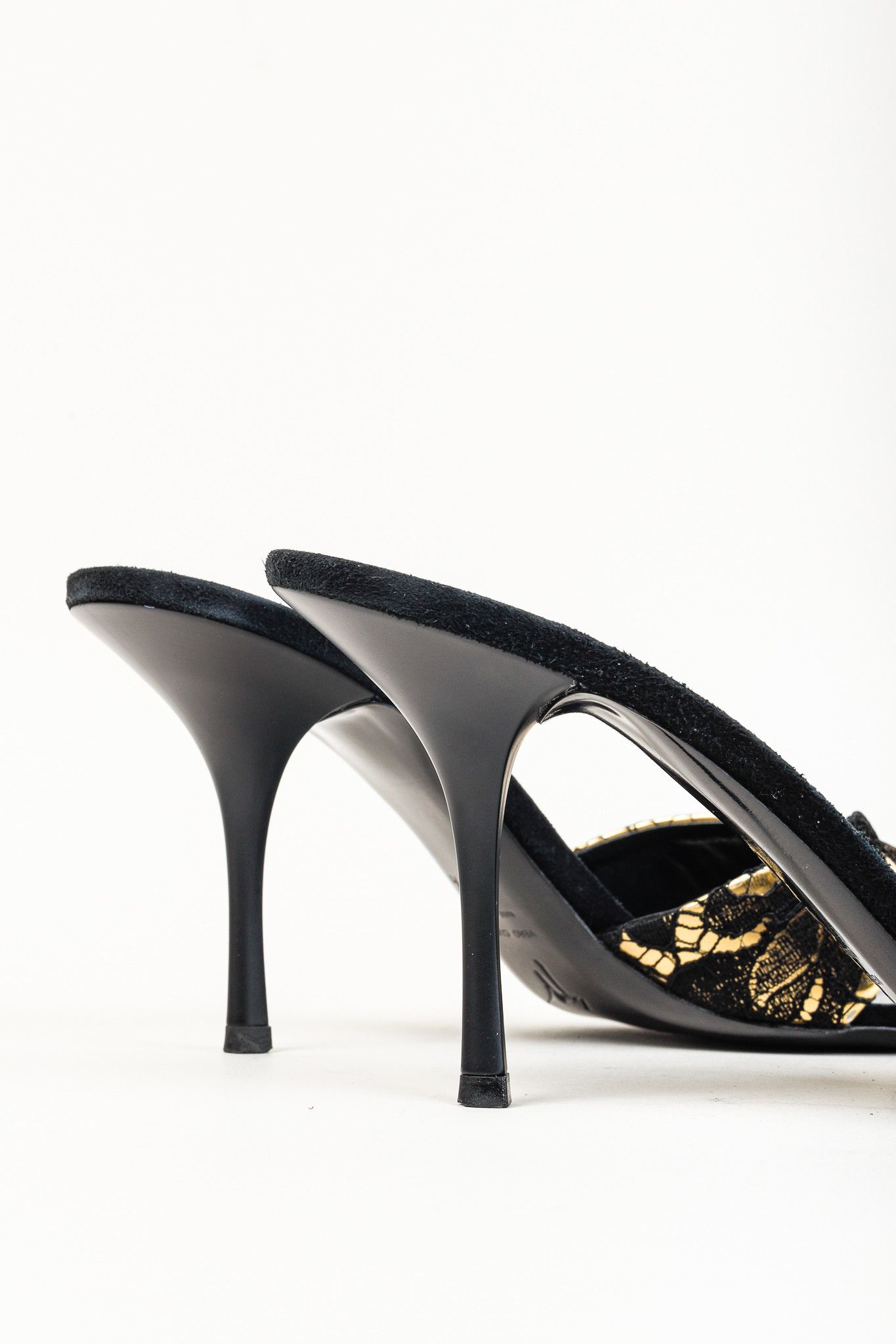 Giuseppe Zanotti Giuseppe Zanotti Gold & Black Lace Crossover-Strap Mules Size US 9 / IT 39 - 5 Thumbnail