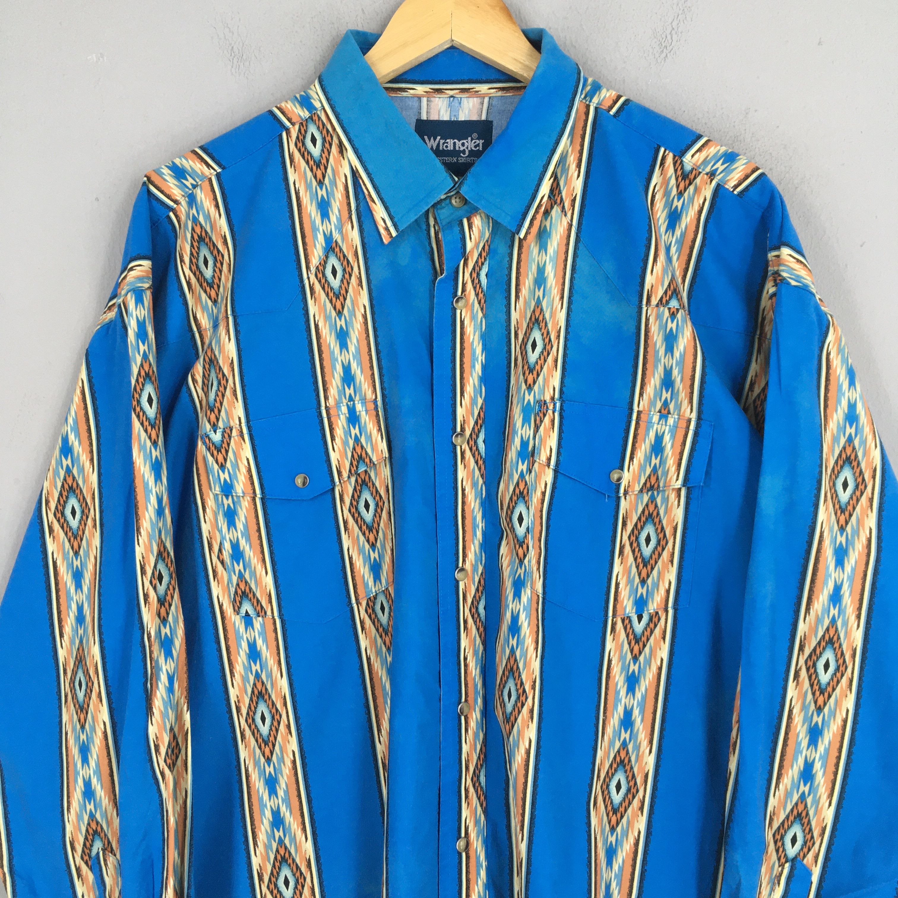 Wrangler Vintage 80s Wrangler Aztec Navajo Brushpopper Shirt 2XLarge Size US XXL / EU 58 / 5 - 2 Thumbnail