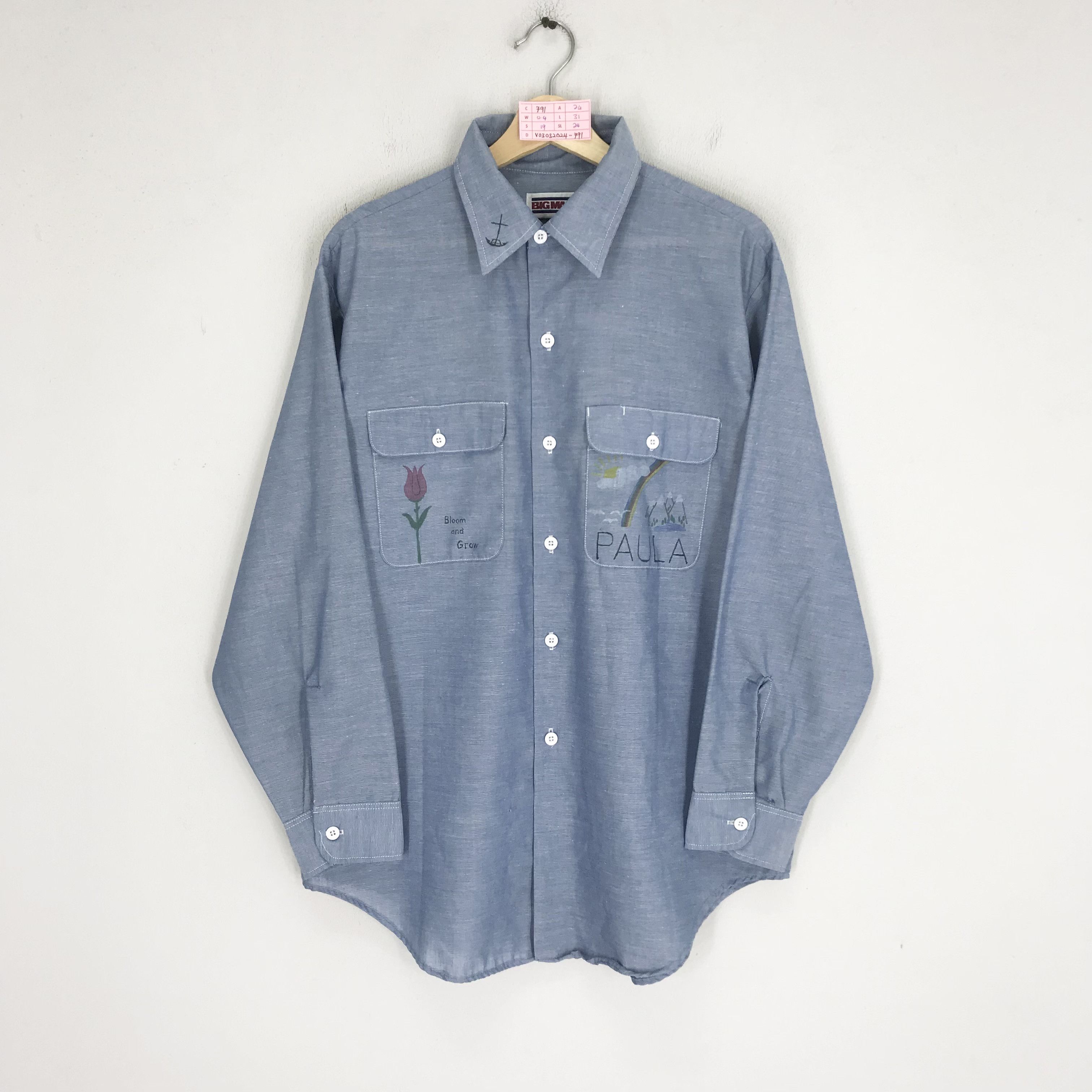 Vintage 90's Big Mac Usa Chambray Blue Western Shirt
