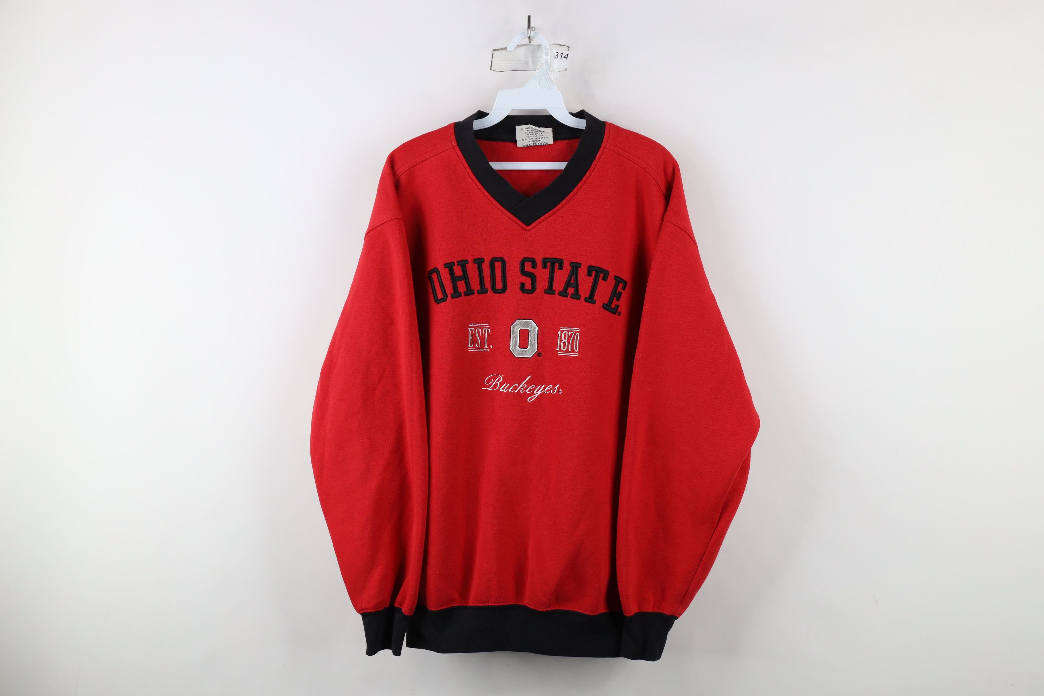 Vintage Vintage 90s Ohio State University V-Neck Sweatshirt Red Size US L / EU 52-54 / 3 - 1 Thumbnail
