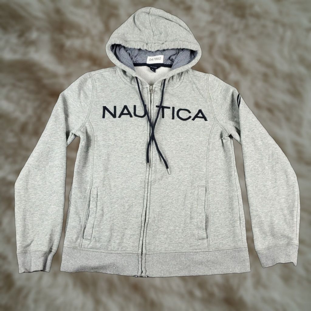 Nautica Nautica Full Zip Hoodie Sweater Womens Medium Gray Solid Knit Long Sleeve Casual Modern Size M / US 6-8 / IT 42-44 - 1 Thumbnail