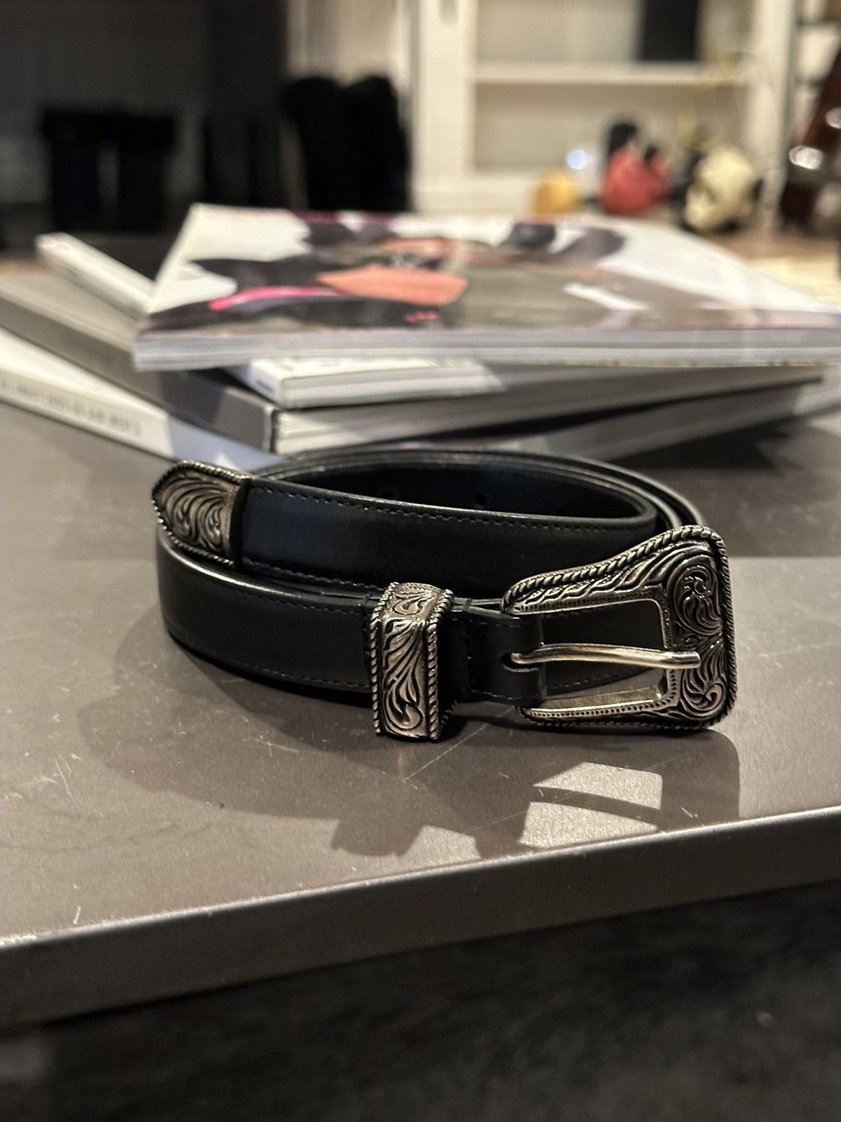 Hedi Slimane × Saint Laurent Paris Hedi Western Buckle Black Belt  