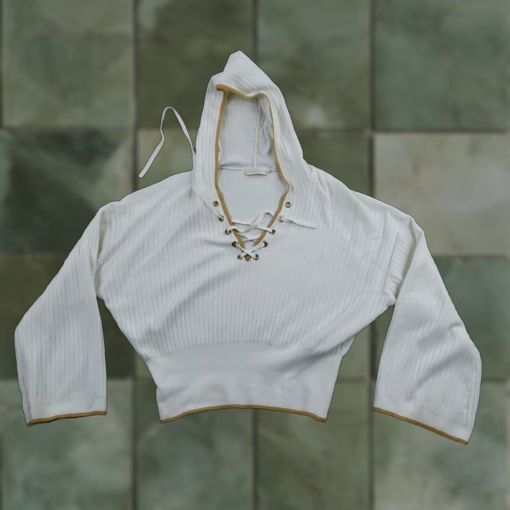 Ramy Brook Ramy Brook Hooded Sweater Womens Medium White Lace Up Ribbed Cropped Top Size M / US 6-8 / IT 42-44 - 1 Thumbnail