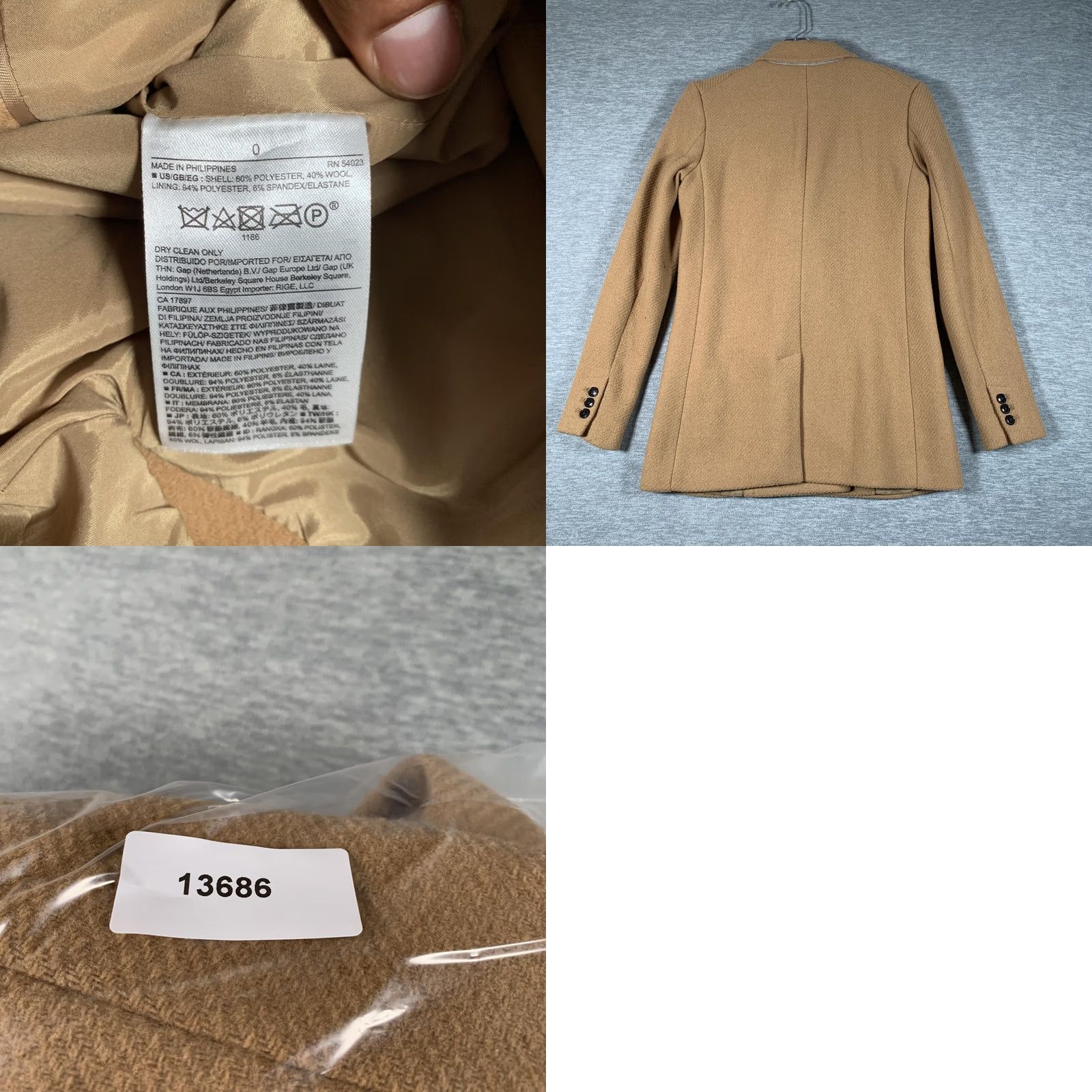 Banana Republic Banana Republic Blazer Womens 0 Beige Wool Blend Double Breasted Suit Jacket Size XS / US 0-2 / IT 36-38 - 8 Thumbnail