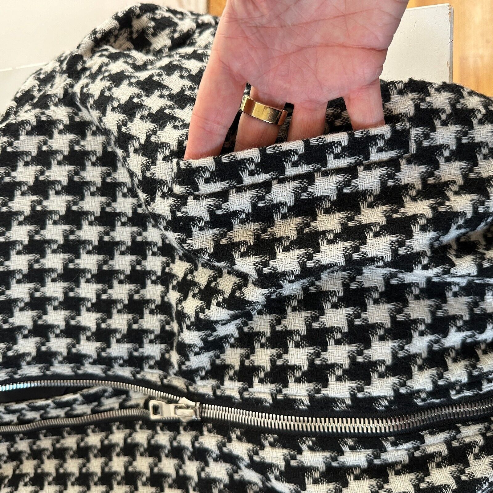Louis Philippe Philip Ayler White Black Tweed Houndstooth Bomber Jacket M Size M / US 6-8 / IT 42-44 - 9 Thumbnail