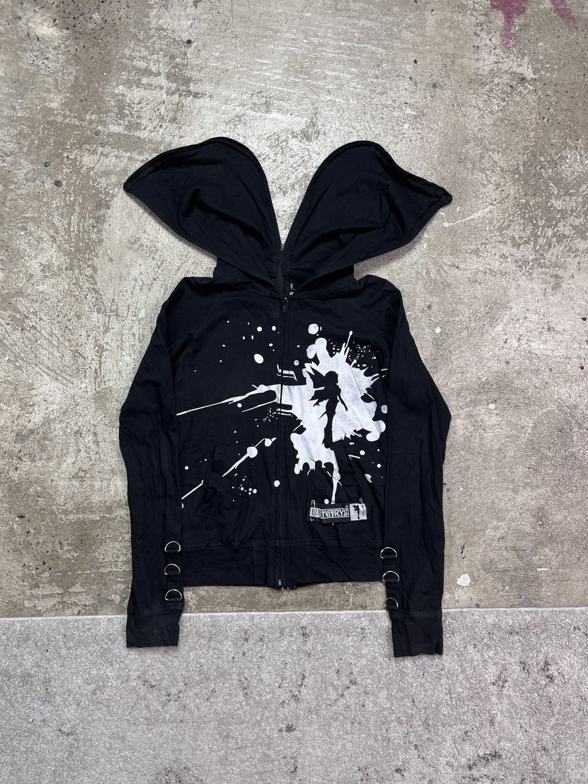 Vintage EVIL FAIRYS Y2K AVANTGARDE DOUBLE HOODED ZIP HOODIE - № 1299 Size M / US 6-8 / IT 42-44 - 8 Thumbnail