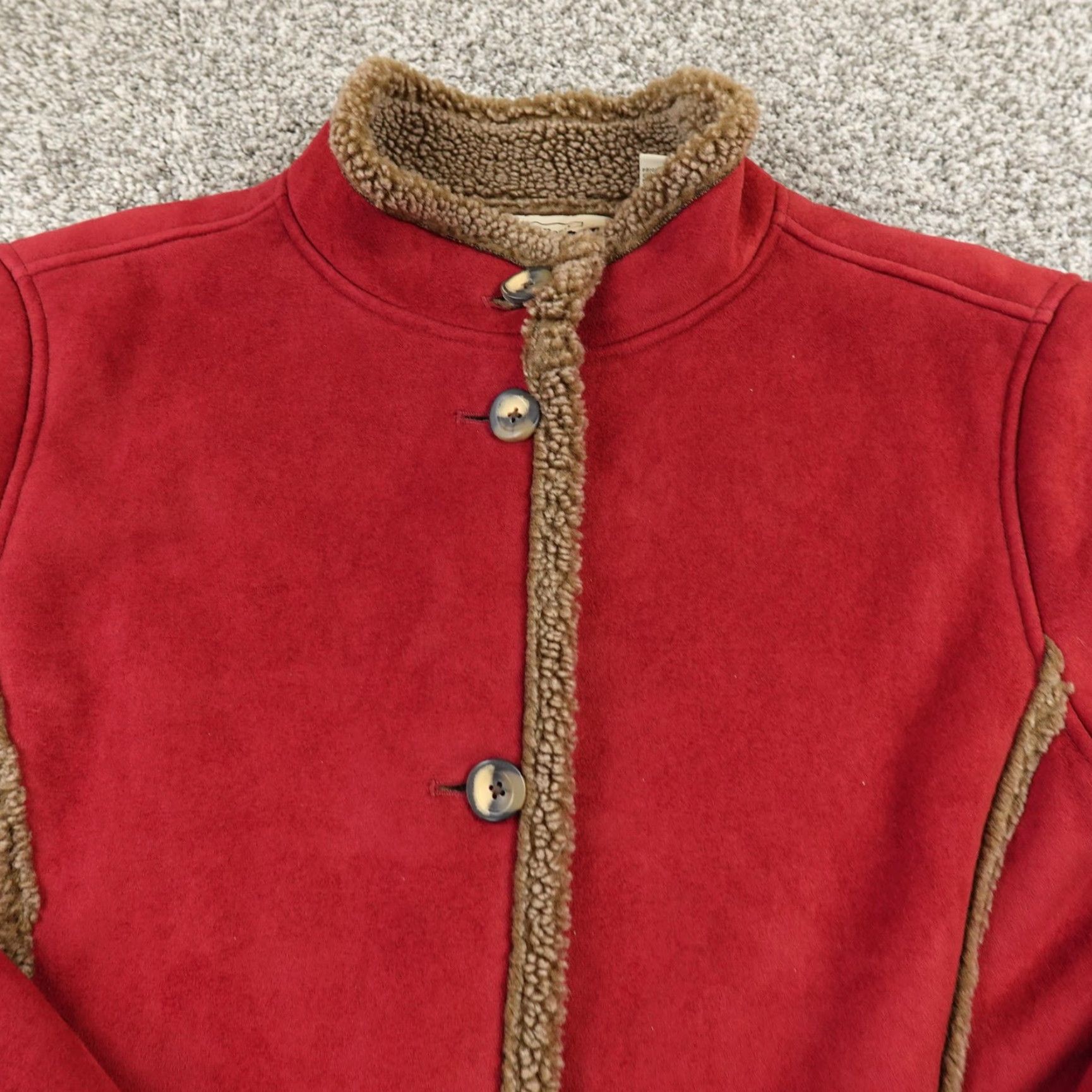 Vintage VTG LL Bean Jacket Womens L Red Heavy Sherpa Lined Suede Long Trench Coat Parka Coat Size L / US 10 / IT 46 - 3 Thumbnail