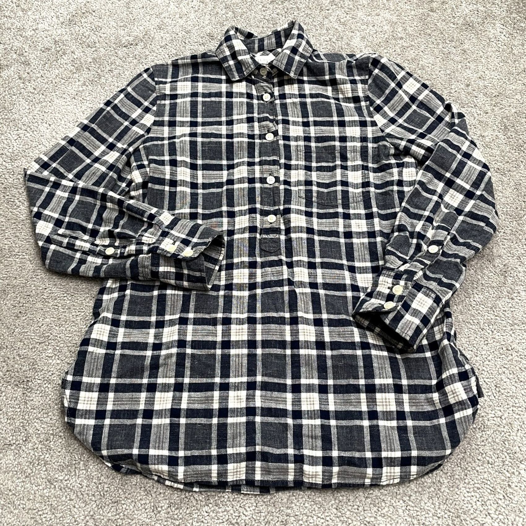 J.Crew J.Crew Boy Fit Tunic Shirt Womens XXS Petite Blue White Plaid Cotton Casual Top Size XXS / US 00 / IT 34 - 2 Thumbnail