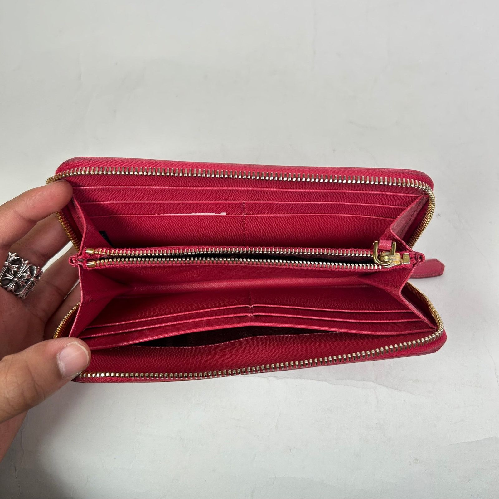 Prada Prada Dark Pink Saffiano Zip-Around Wallet Size ONE SIZE - 4 Thumbnail