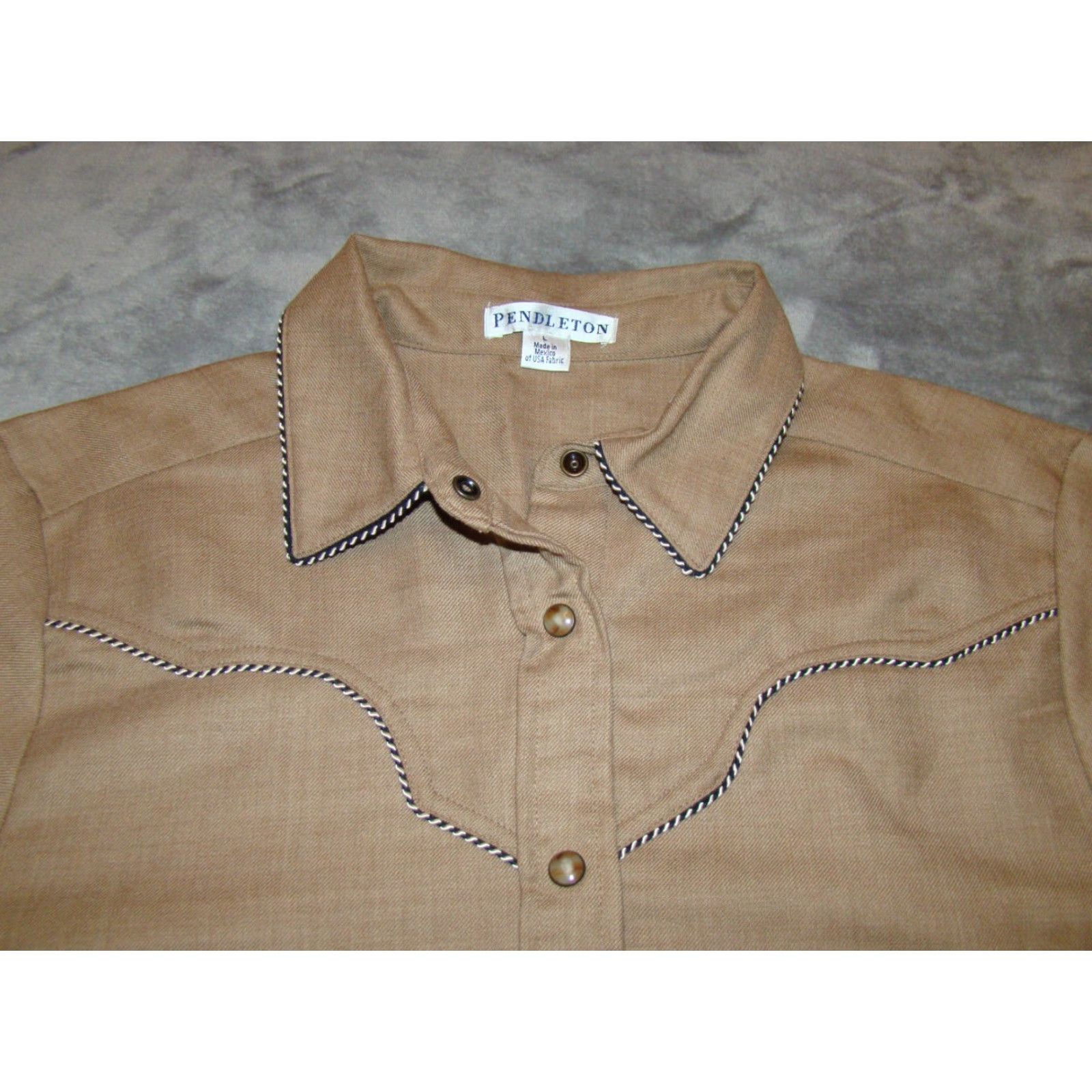 Pendleton VINTAGE Pendleton Zephyr Cloth Womens L Virgin Wool Long Sleeve Brown Yoked Snap Shirt Size L / US 10 / IT 46 - 4 Thumbnail
