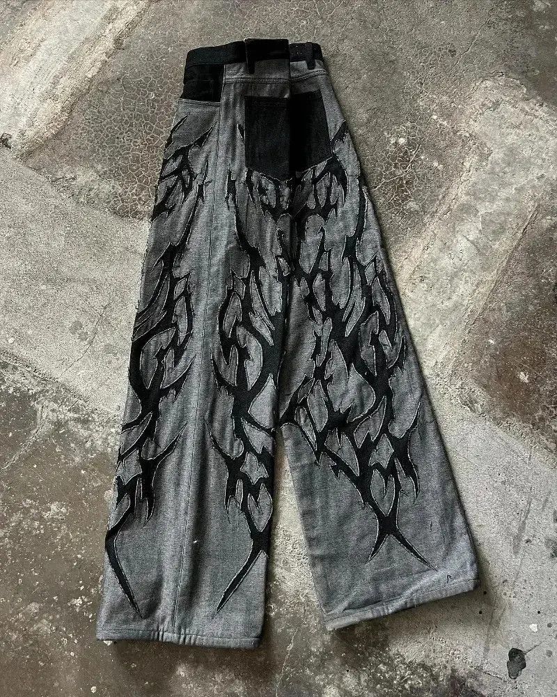 Japanese Brand Embroidered Oversized Wide Leg Washed Jeans Size US 32 / EU 48 - 3 Thumbnail