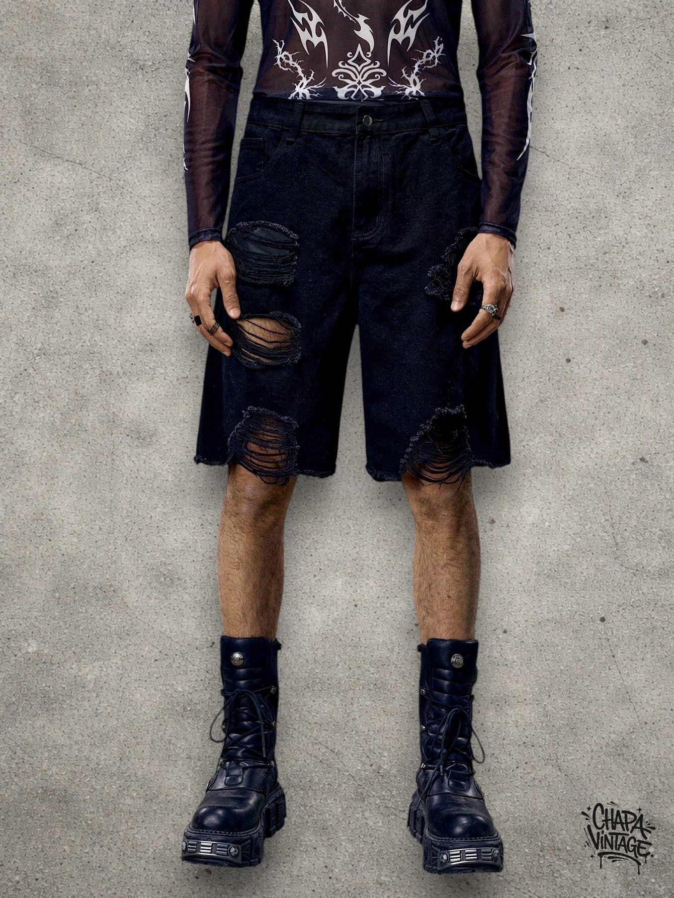 Japanese Brand Ripped goth shorts Size US 32 / EU 48 - 3 Thumbnail