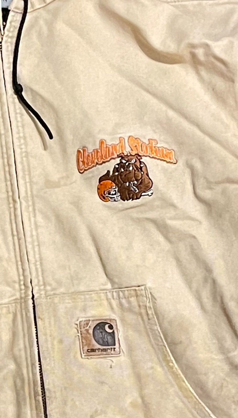 image of Vintage Cleveland Browns Stadium Building Crew Carhartt in Khaki, Men's (Size Large)