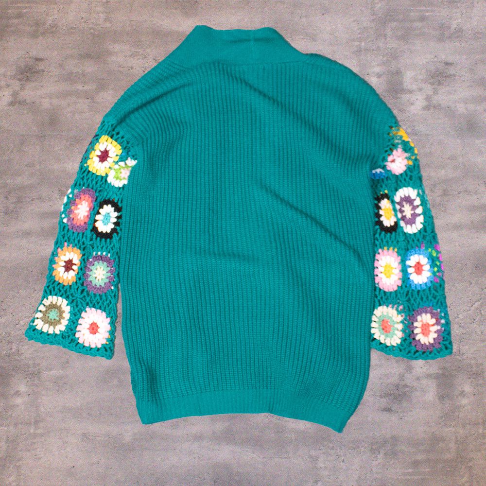 Vintage VIntage Y2K 2000's Teal Flower Corset Baggy Cardigan Shawl Size US M / EU 48-50 / 2 - 2 Thumbnail