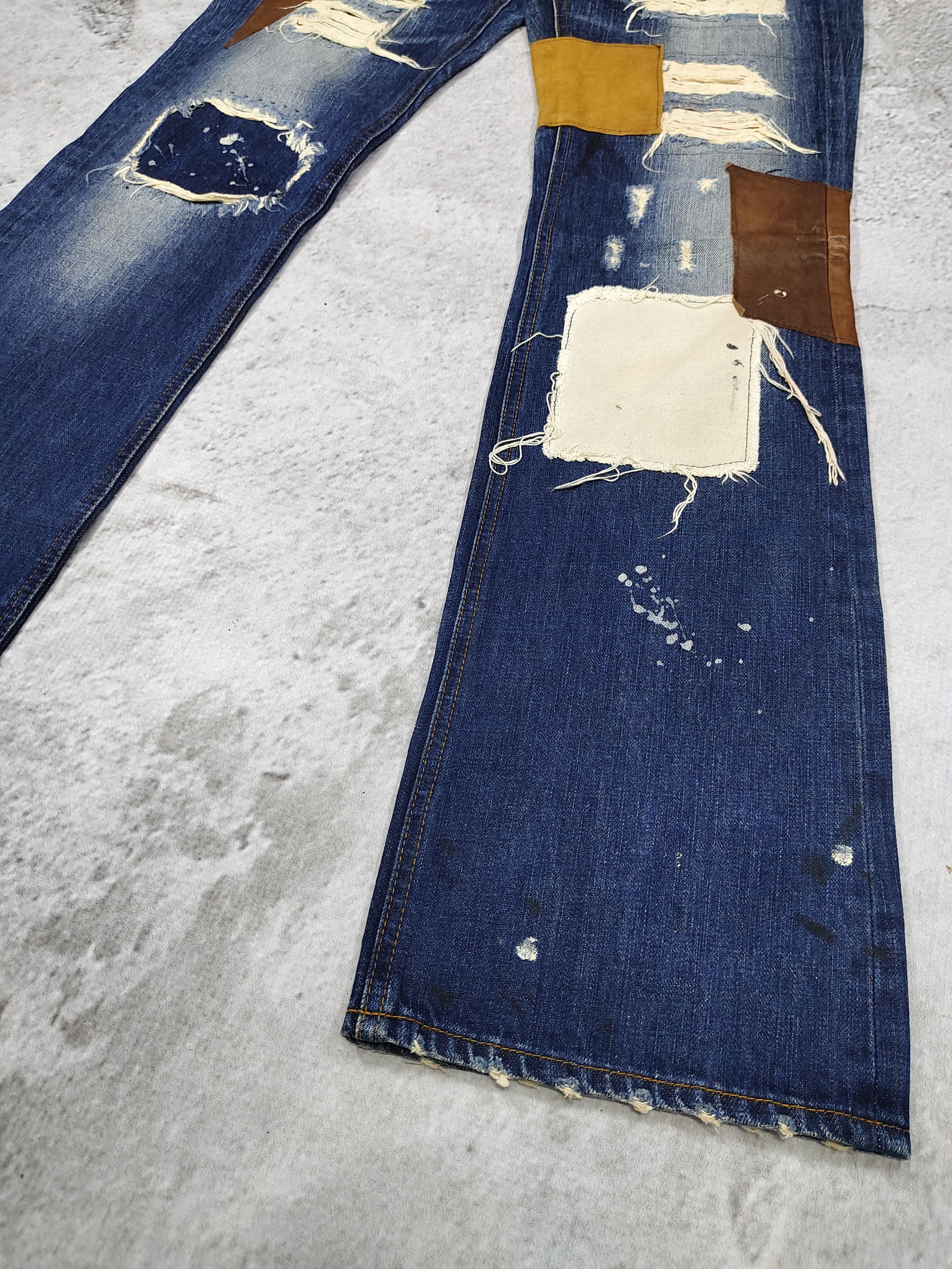 If Six Was Nine Bonds&Peace🇯🇵 Grunge Punk Rock Distressed Patchwork Jeans Size US 31 - 4 Thumbnail
