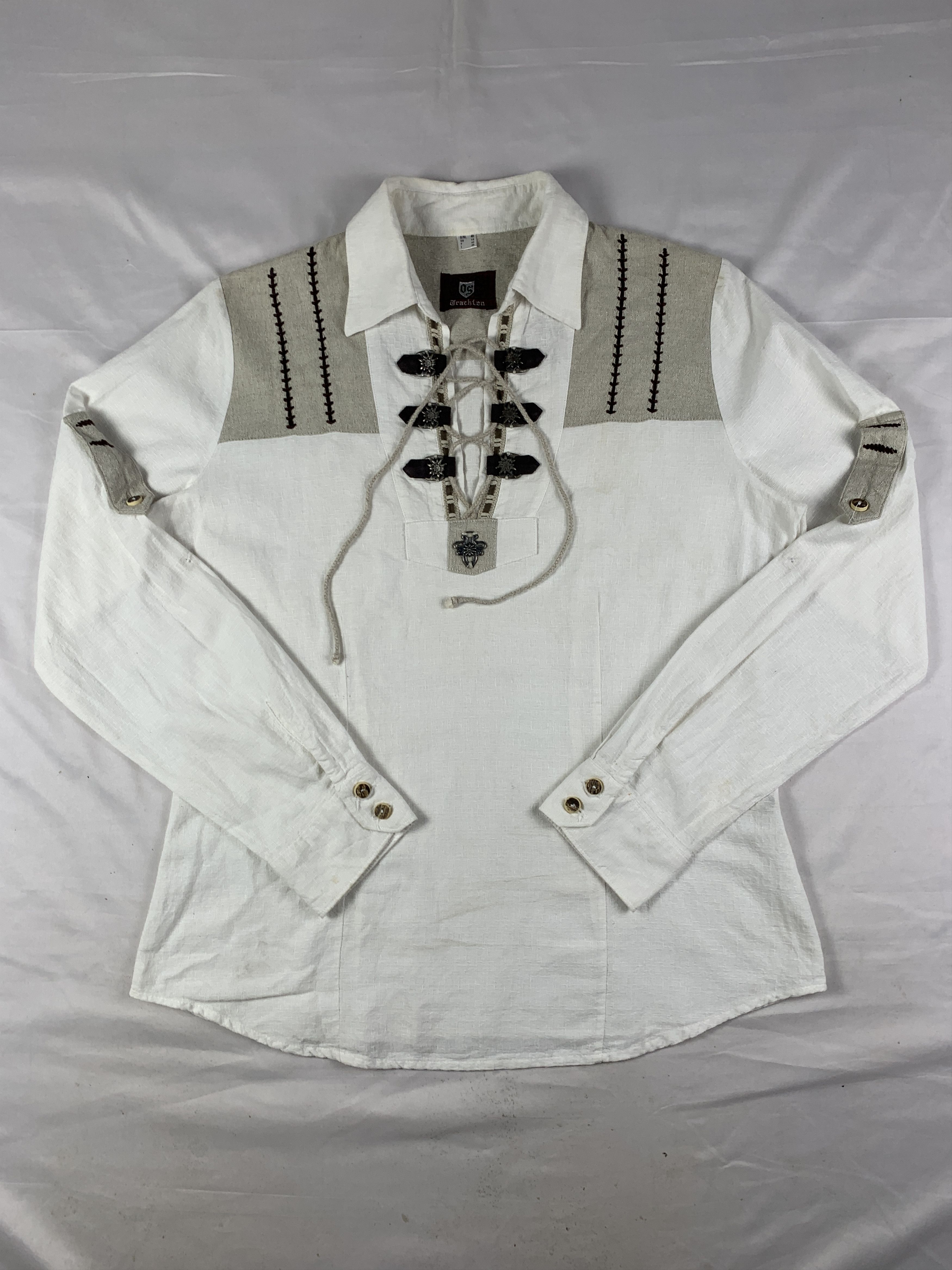 Japanese Brand Trachten White Bohemian Lace Shirt (M) Size US M / EU 48-50 / 2 - 1 Thumbnail