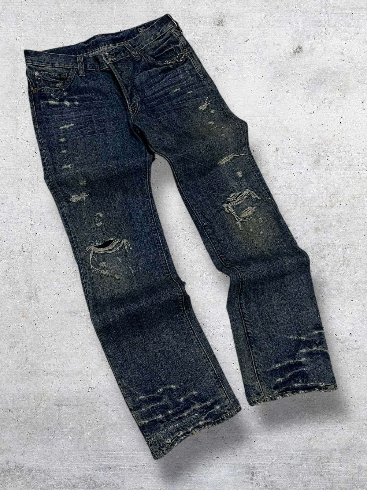 If Six Was Nine VINTAGE BARTACK OG JAPAN DESIGNER 90S RIPPED CHAIN DENIM Size US 31 - 2 Thumbnail