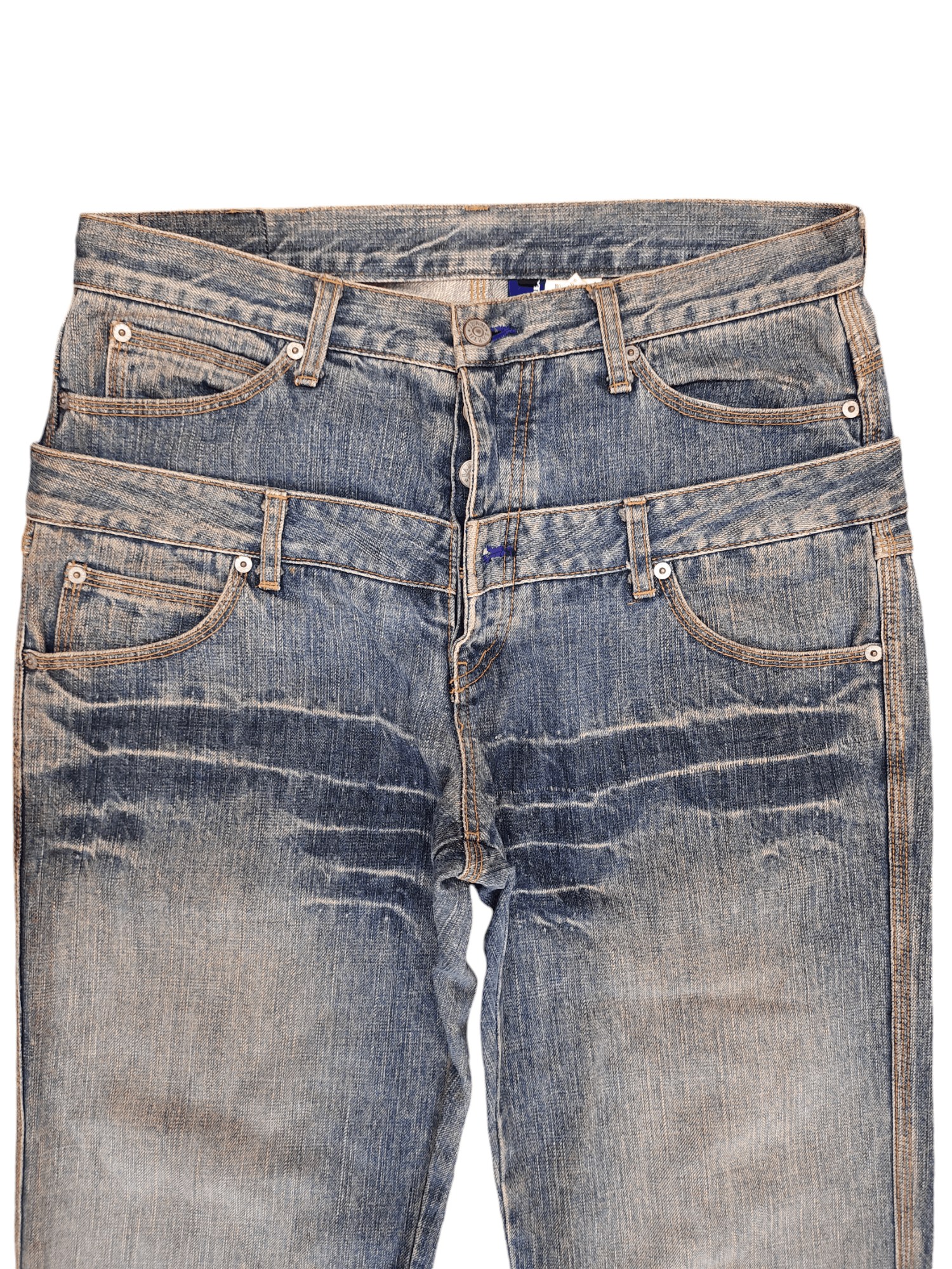 Japanese Brand Baggy Jeans Earth Music Double Waist Denim Wide Leg Y2k Jnco Size US 33 - 2 Thumbnail