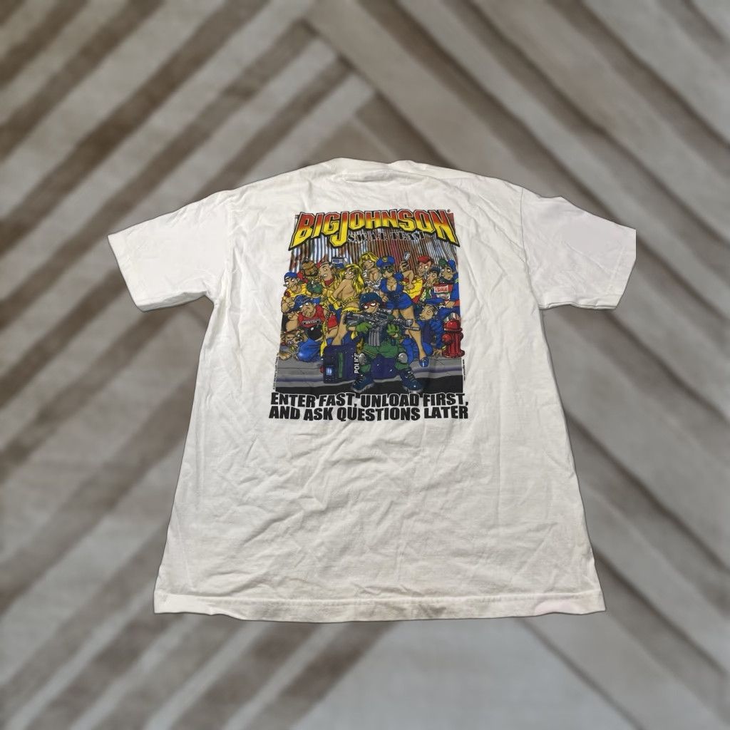 Big John VINTAGE Big Johnson SWAT Team Sex Joke T-Shirt Mens L White Cotton Crew Neck Short Sleeve Graphic Print 2003 USA Fantasy Fire Funny Novelty Size US L / EU 52-54 / 3 - 1 Thumbnail