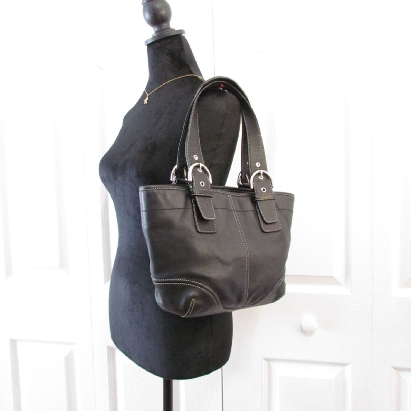 Coach COACH Vintage Black Leather Tote Bag Size ONE SIZE - 5 Thumbnail