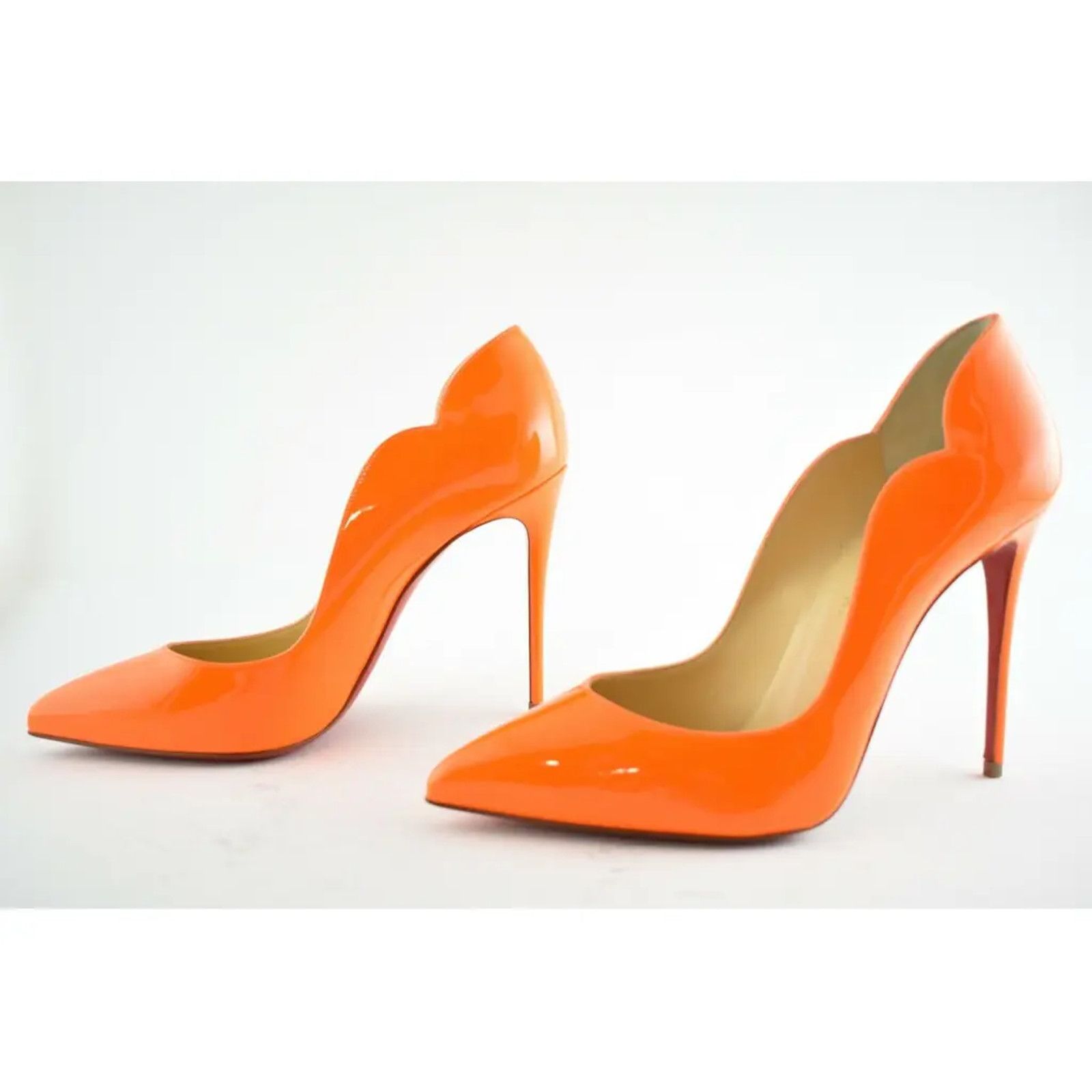 Christian Louboutin Hot Chick 100 Patent Fluo Fizz Orange Neon Heel Pump 36 Size US 6 / IT 36 - 9 Thumbnail