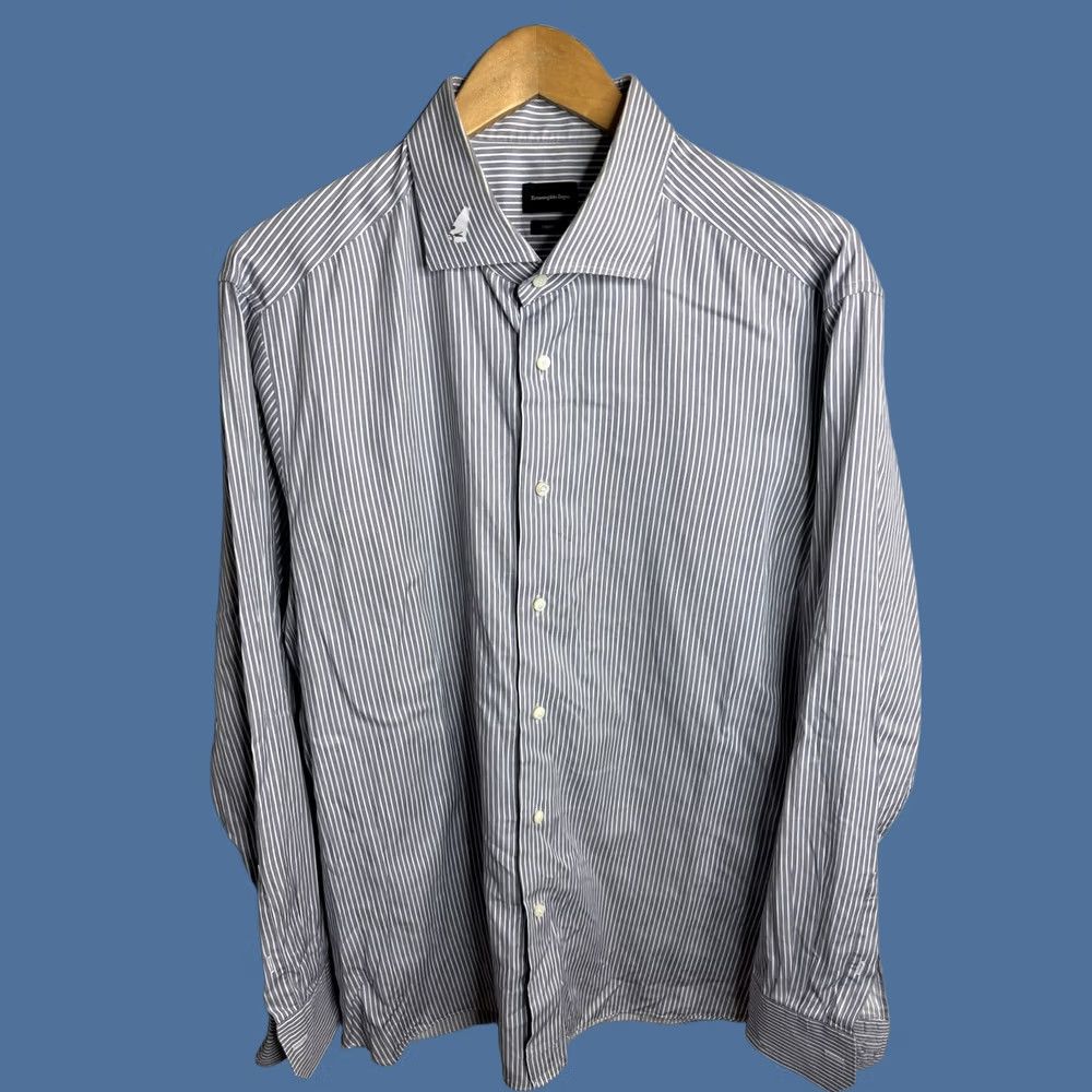 Ermenegildo Zegna Ermenegildo Zegna Shirt Mens Extra Large Blue White Striped Trofeo Dress Italy Size 48R - 1 Thumbnail
