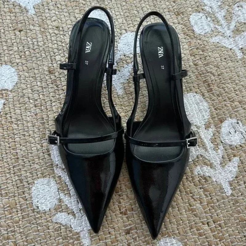 Zara ZARA Black Patent Slingbacks NWT Size 8 Size US 8 / IT 38 - 15 Thumbnail