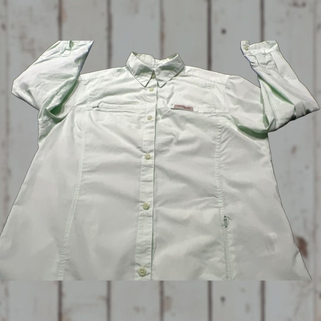 Vintage Columbia Shirt Womens L Green Breathable Lightweight PFG Short Sleeve Button-Up Fish Pockets Size L / US 10 / IT 46 - 1 Thumbnail