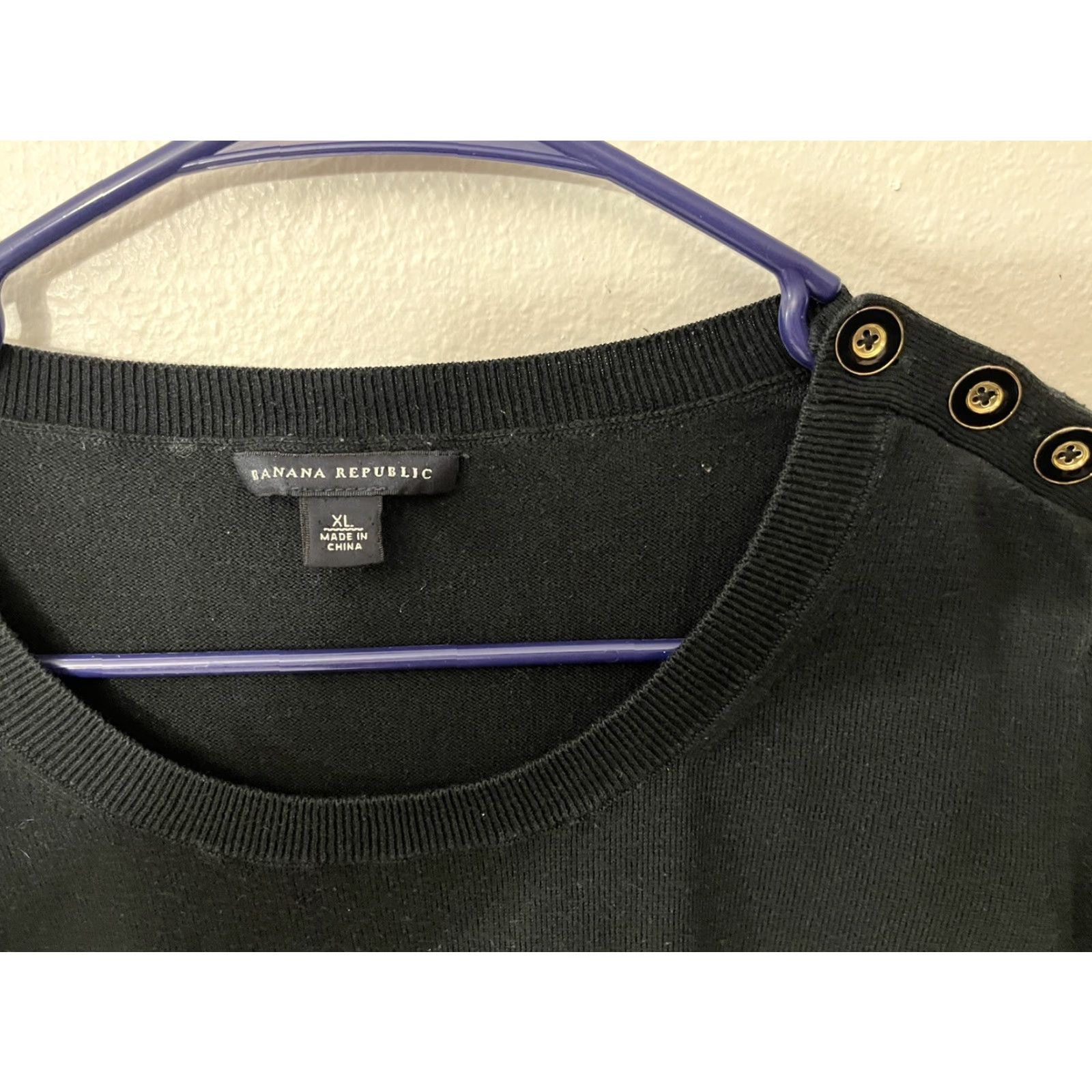 Banana Republic Banana Republic Shirt Women XL Black Knit Top Pullover 3/4 Sleeve Bateau Neck Button Shoulder Career Womens Size XL / US 12-14 / IT 48-50 - 2 Thumbnail