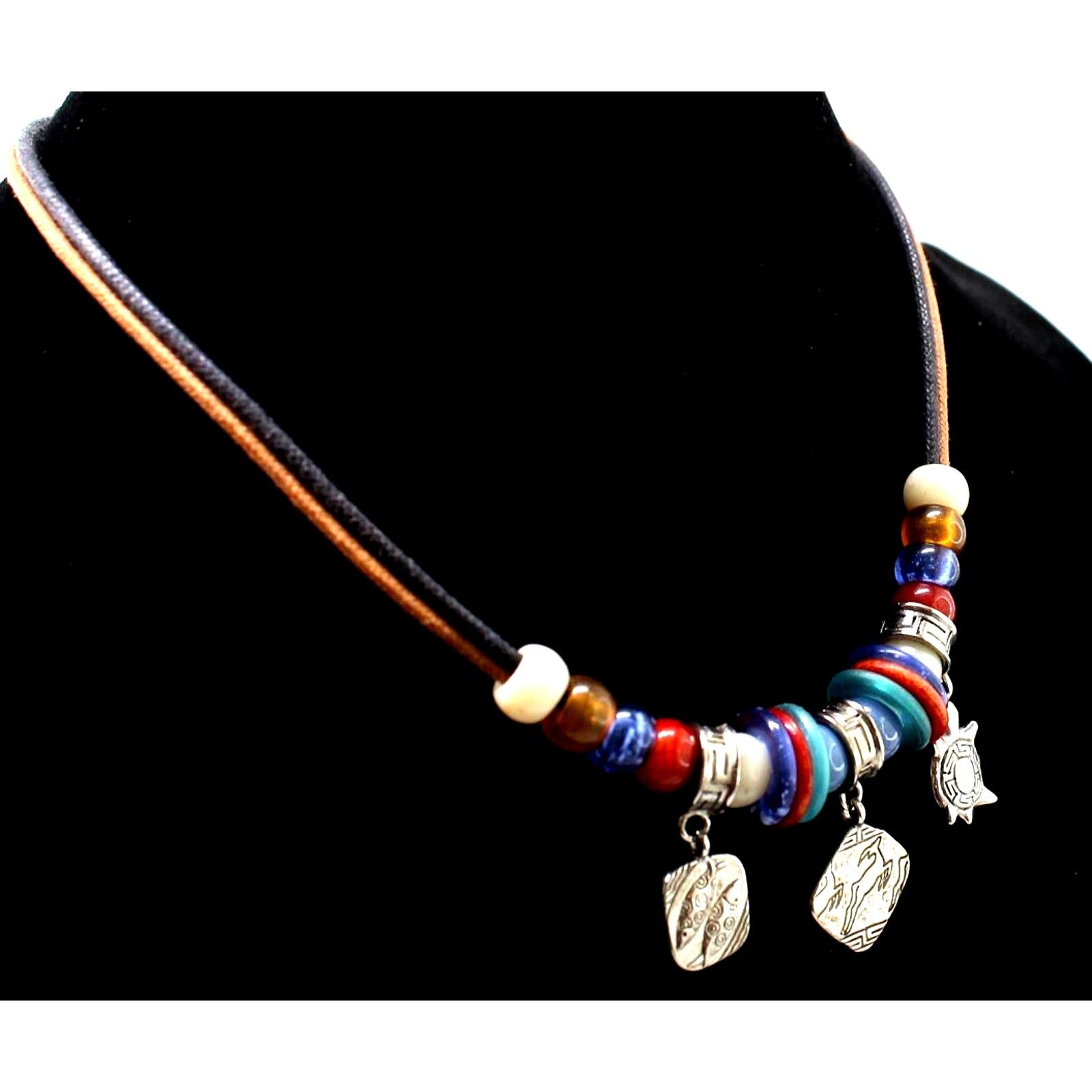 Other LCI Bib Statement Necklace Turtle Fish Beads Red Blue Brown Size ONE SIZE - 1 Thumbnail