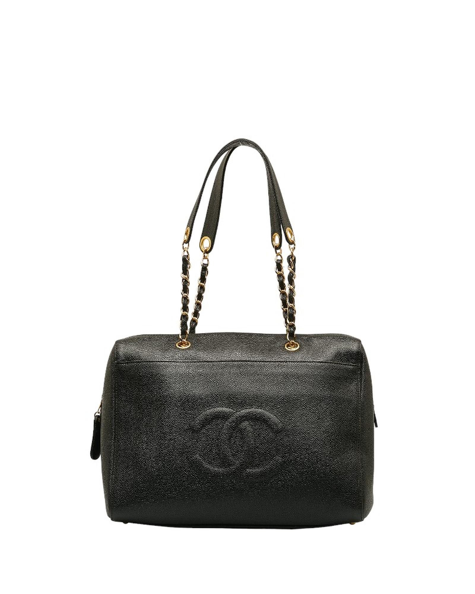 image of Chanel Black Caviar Chain Tote Bag In Ab Condition, Women's