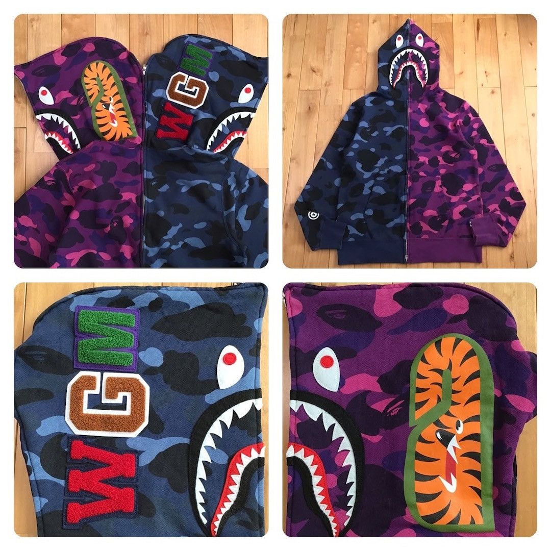 BAPE Purple camo x Blue camo separate shark full zip hoodie