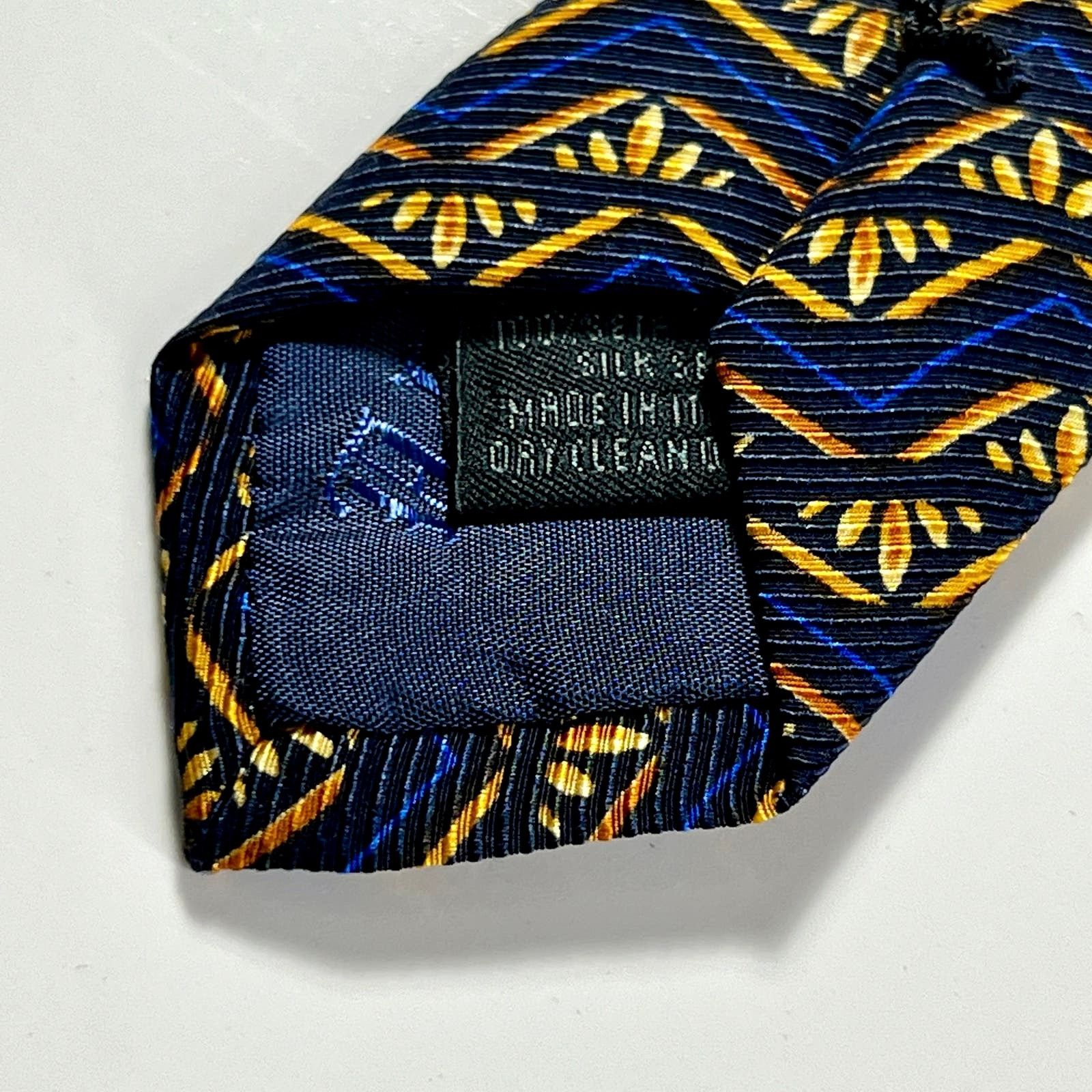 Altea Altea Milano Men's Tie Blue Gold 100% Silk Striped Necktie Size ONE SIZE - 8 Thumbnail
