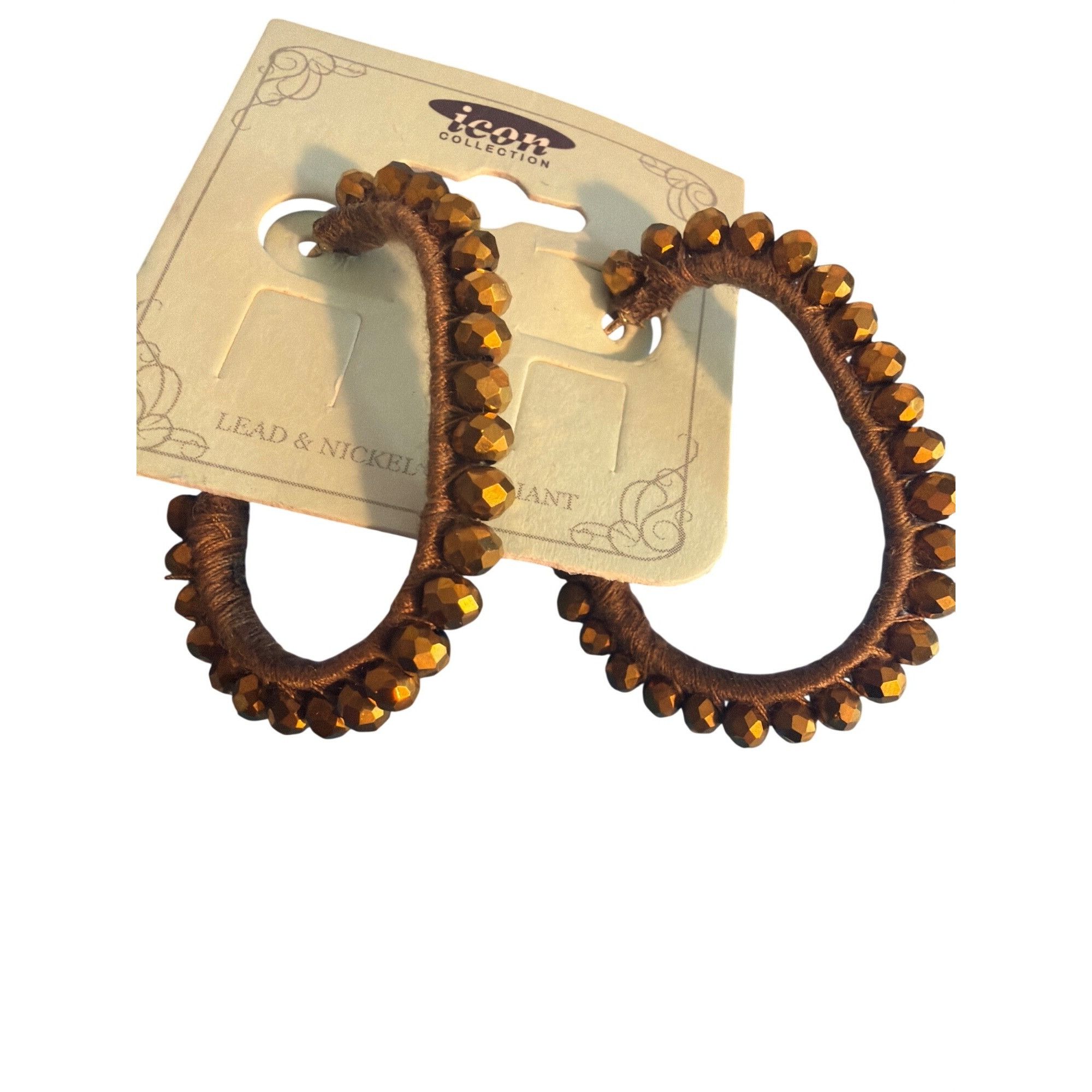 Other Copper Tone Beaded Hoop Earrings Icon Collection 2" Pierced Size ONE SIZE - 2 Thumbnail