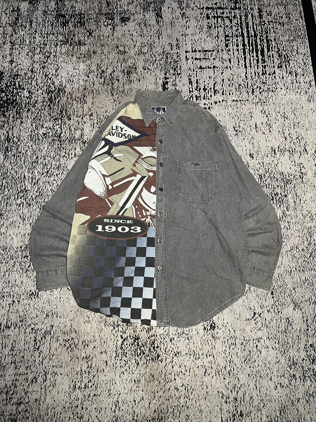 Harley Davidson HARLEY DAVIDSON BLACK DENIM BIKER BLUES METAL BUTTON L Size US XL / EU 56 / 4 - 2 Thumbnail