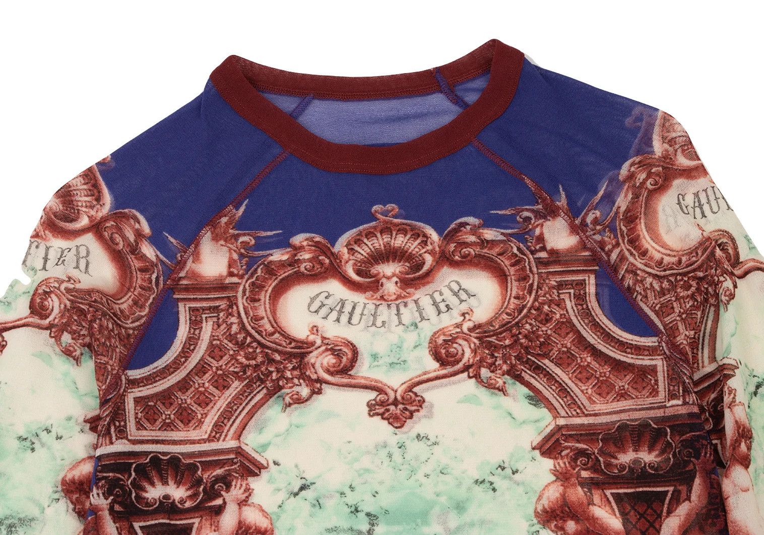 Jean Paul Gaultier Gothic Print Power Net Cut Sew Top in Blue Red Mint Size US M / EU 48-50 / 2 - 2 Thumbnail