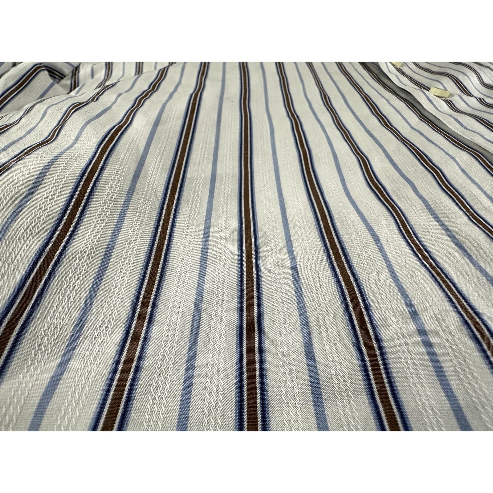 Egara Egara Dress Shirt Mens XL Slim Fit Blue Brown White Striped Size US XL / EU 56 / 4 - 5 Thumbnail