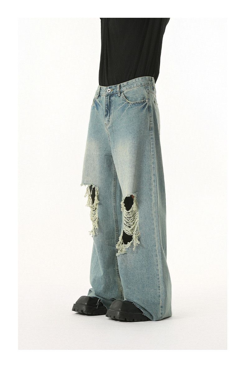 Vintage American retro punk distressed straight leg ripped jeans Size US 32 / EU 48 - 5 Thumbnail